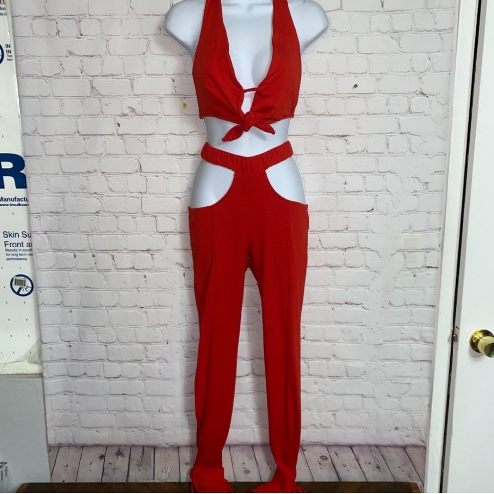 Sexy Red Two Piece Matching Set, Club Set, Sexy Jumpsuit Set